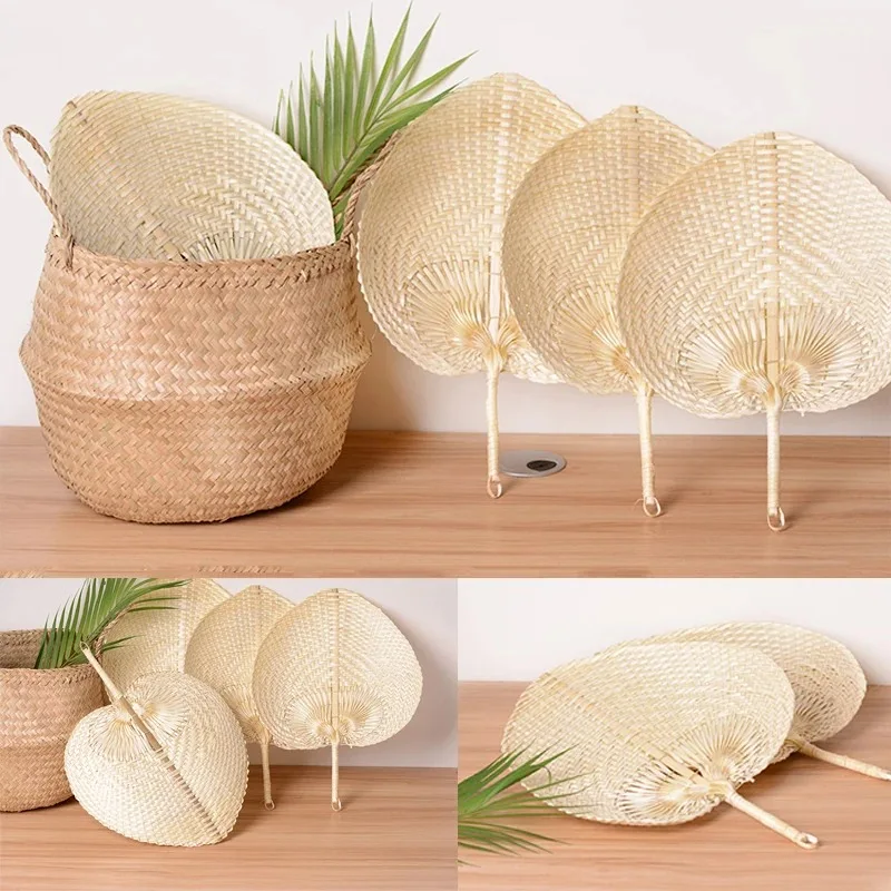 1/10/20pcs DIY Peach-shaped Pure Handmade Bamboo Woven Fan Summer Cooling Colored Chinese Style Hand Fans For Home Wedding Decor
