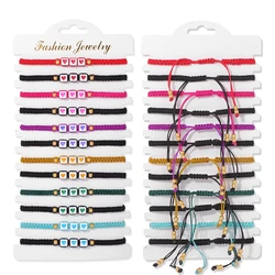 Colorful Natural Stone Adjustable Rope Bracelets - Handmade Bohemian Set with Cards (12 Pieces) - 12Pcs (31.Square Heart)