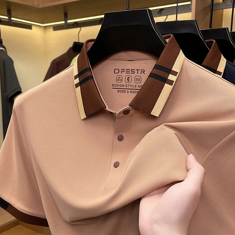 Hochwertiges Herren-Poloshirt mit kurzen Ärmeln, Sommer, luxuriös, Business-Casual, modisch, atmungsaktiv, farblich abgesetzt, mit Reverskragen. – Detail 21