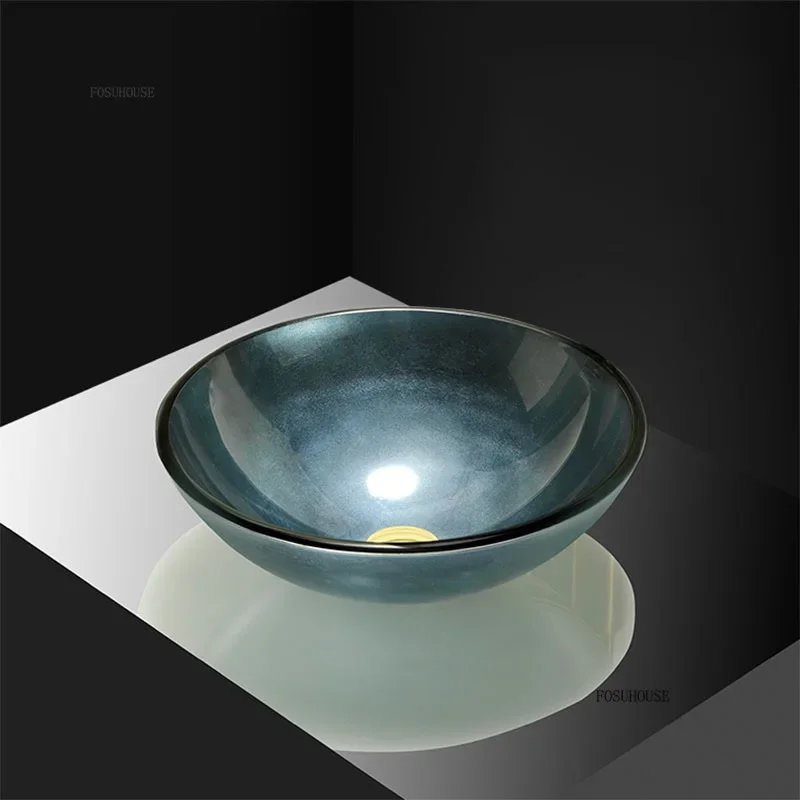 Unique Glass Bathroom Sinks for Balcony Modern Painted Transparent Basin Personalized Creative Designer Sink for Restaurant 5