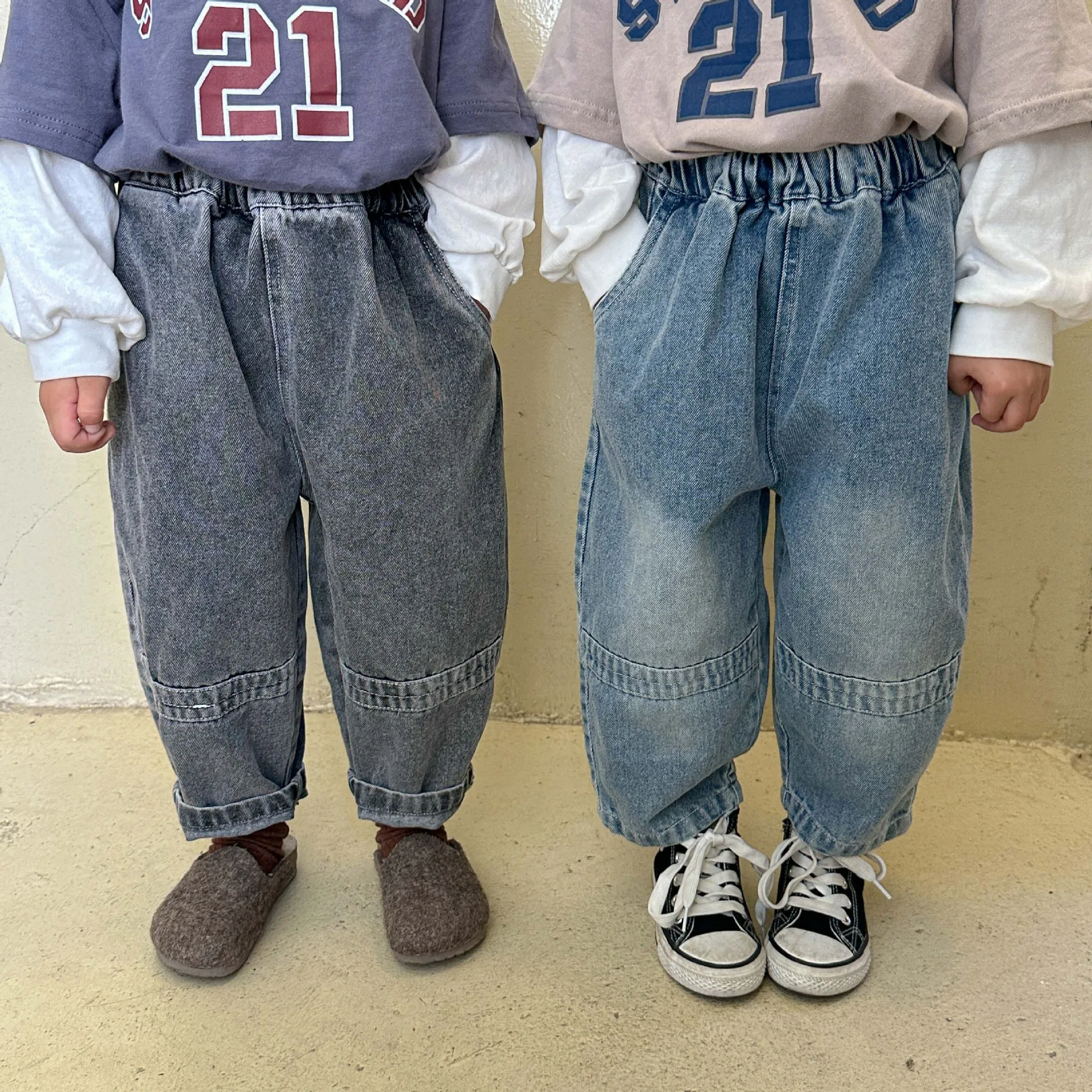 

2023 Autumn New Children Loose Denim Trousers Baby Girls Casual Harem Pants Fashion Toddler Boys Solid Jeans Kids Clothes