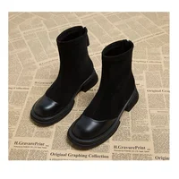 2025 Autumn New Women's Ankle Boots - Retro Panel Round Toe Side Zipper Chunky Heel Fashion Short Boots for Women - Image 3