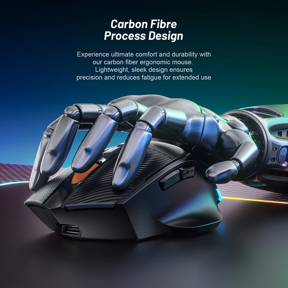Wireless Game Mouse 12800DPI 1000Hz BT/2.4G/Wired 7 Buttons Macro Mouse for E-sports Ergonomic Design RGB Backlit