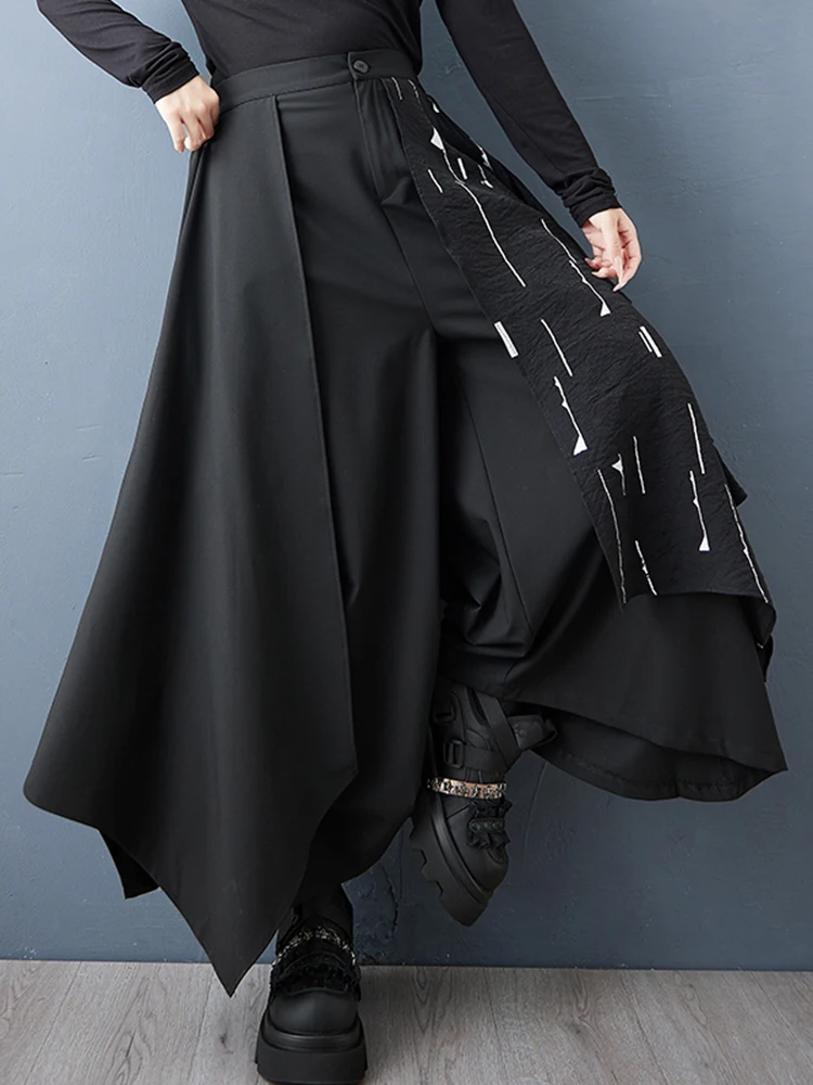Irregular Spliced Vintage High Waist Wide Leg Pants Women Spring Autumn New Casual Loose Ladies Trousers Fashion Streetwear 2025