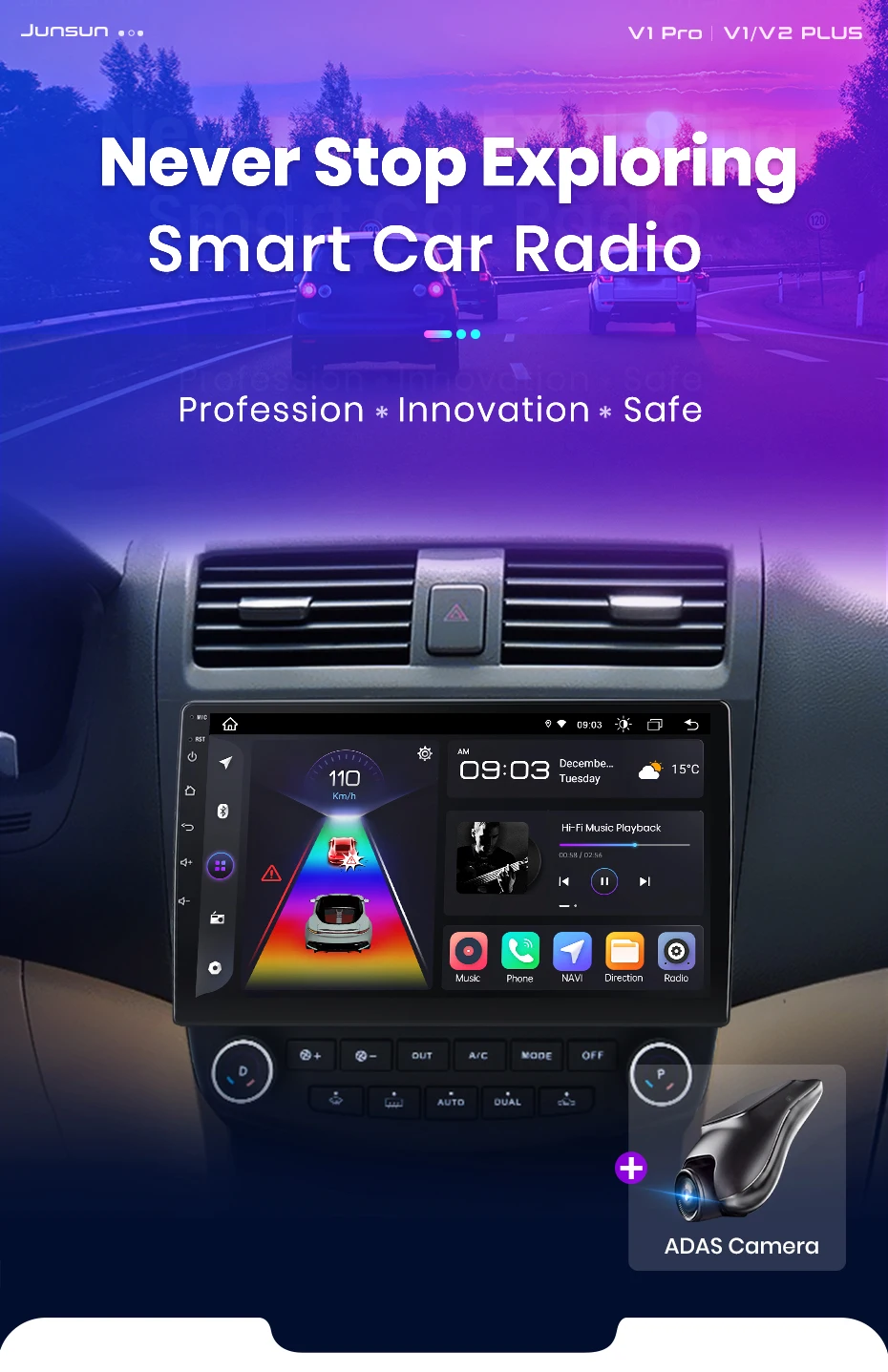 Junsun V1 AI Stimme Drahtlose CarPlay Android Auto Radio für Honda Accord 7 2003-2008 4G Auto Multimedia GPS 2din autoradio – Detail 2