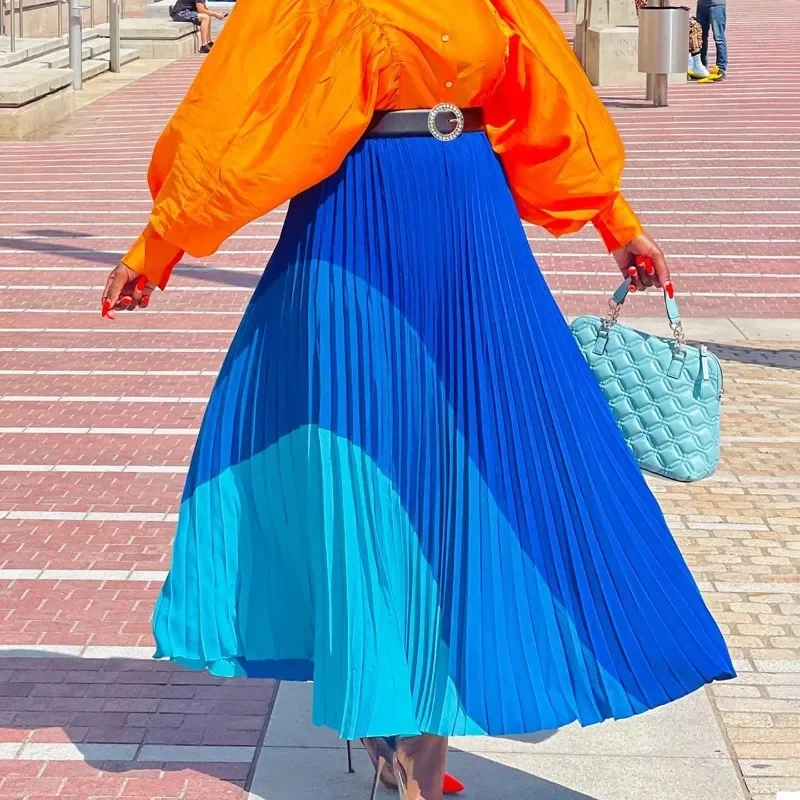

Autumn Elegant 2023 African Women High Waist Polyester Maxi Skirts African Clothes for Women With Belt Dashiki African Clothing