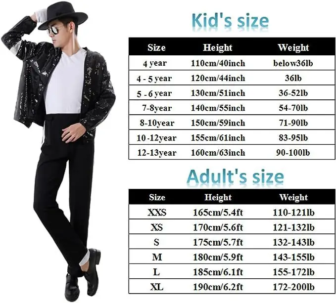 MJ Michael Jackson Coat Billie Jean Jacket & Glove Modern Dance Cosplay Costume  Adult & Kids Sequins Performance Costume Set