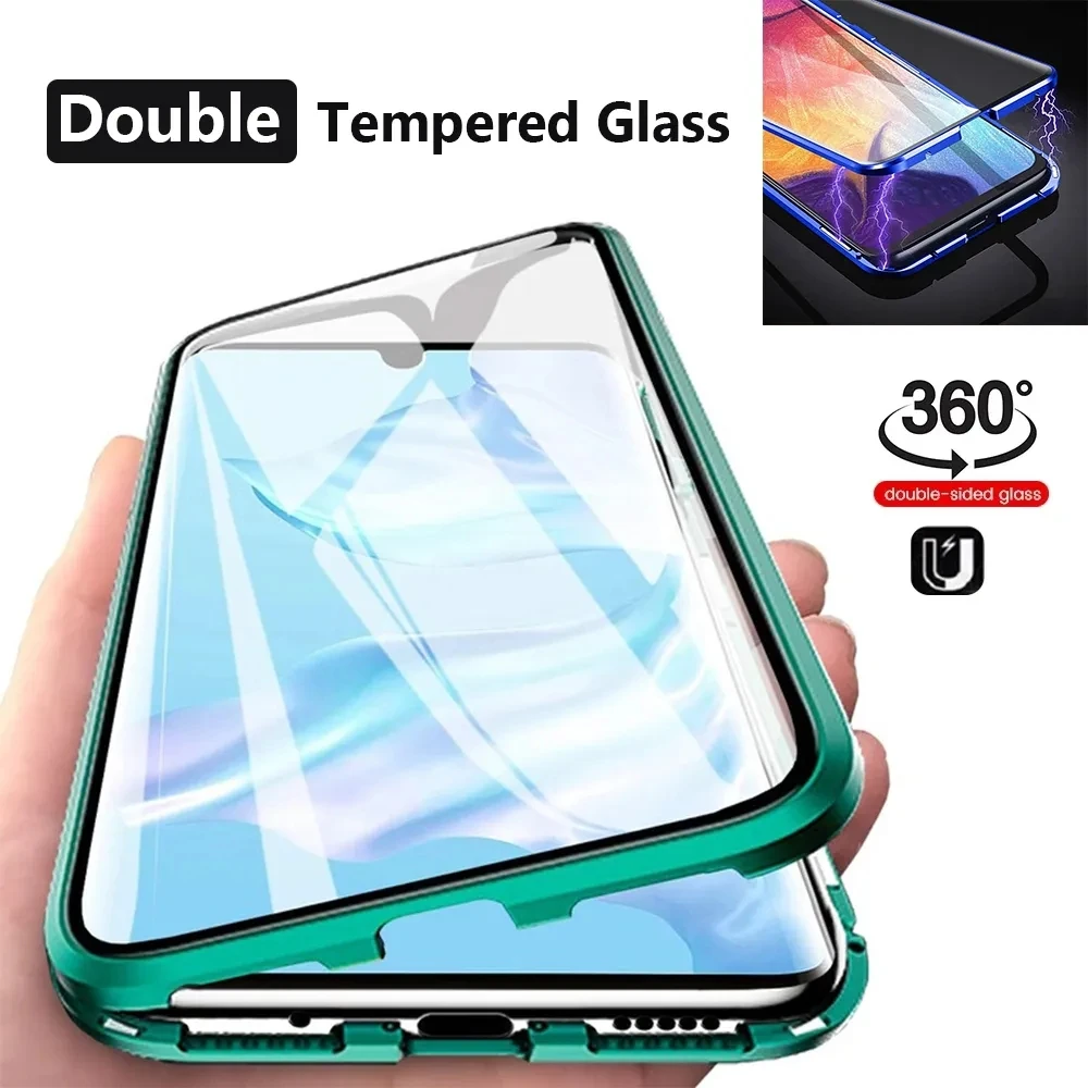 

Metal Frame Magnetic Case For Huawei Y8P Y9S Y9A Y9 Prime 2019 Double-Sided Glass Front and back transparent Cover
