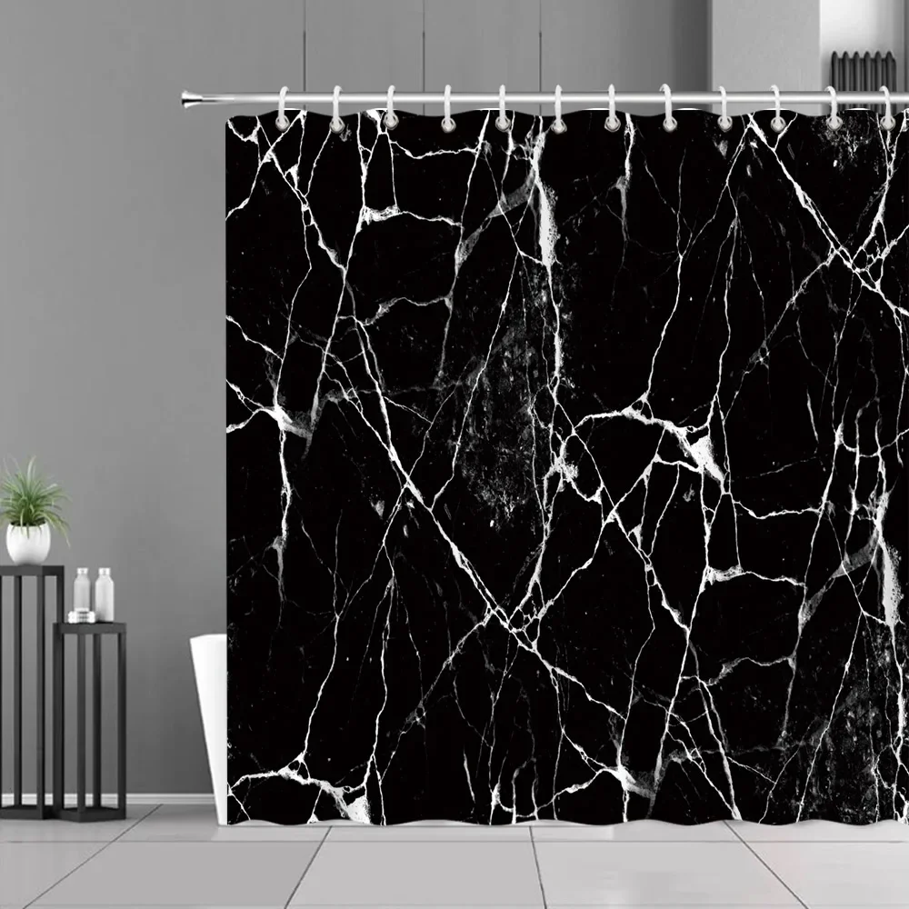 Grau goldener Knistern Marmor Dusch vorhang Set moderne kreative Marmor Textur Stoff Bad Dekor Vorhang und rutsch feste Bade matte