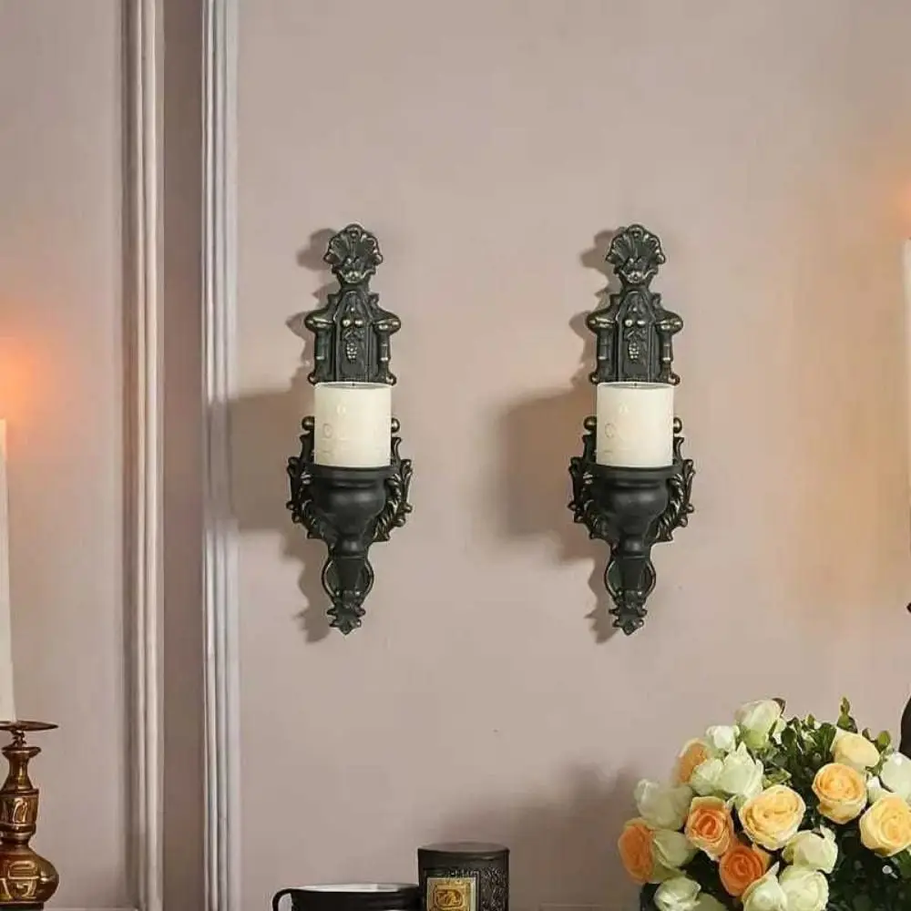 Romantic Decorative Wall Mounted Candle Holder Iron Art Carved Nordic Tealight Stand Vintage Metal Candlesticks Wedding Party candle holders