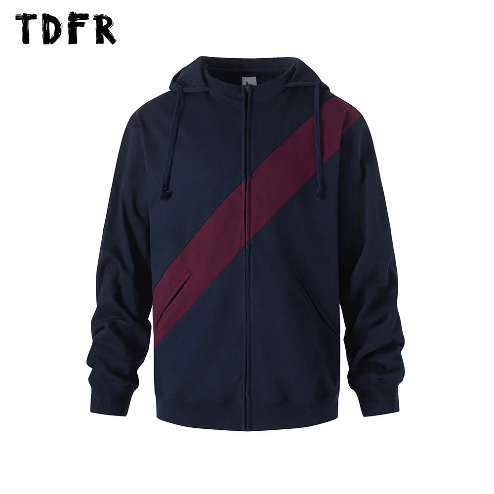 

Contrast Paneled Hooded Sweatshirts Mens Spring Autumn Spliced Casual Loose Long Sleeve Hoodies Zipper Outerwear Men