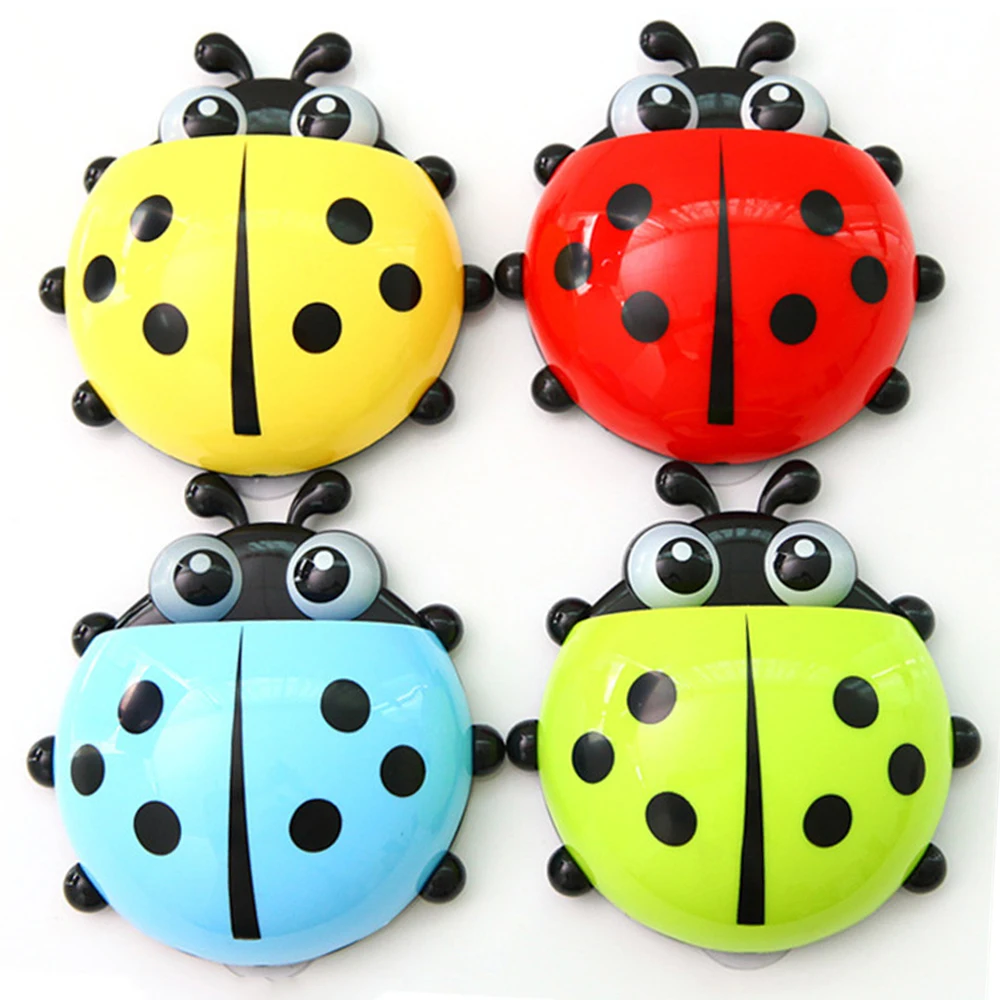 Cartoon Ladybug Toothbrush Holder Wall Mounted Remote Control Shelf Household Toothbrush Toothpaste Holder Container Accessories