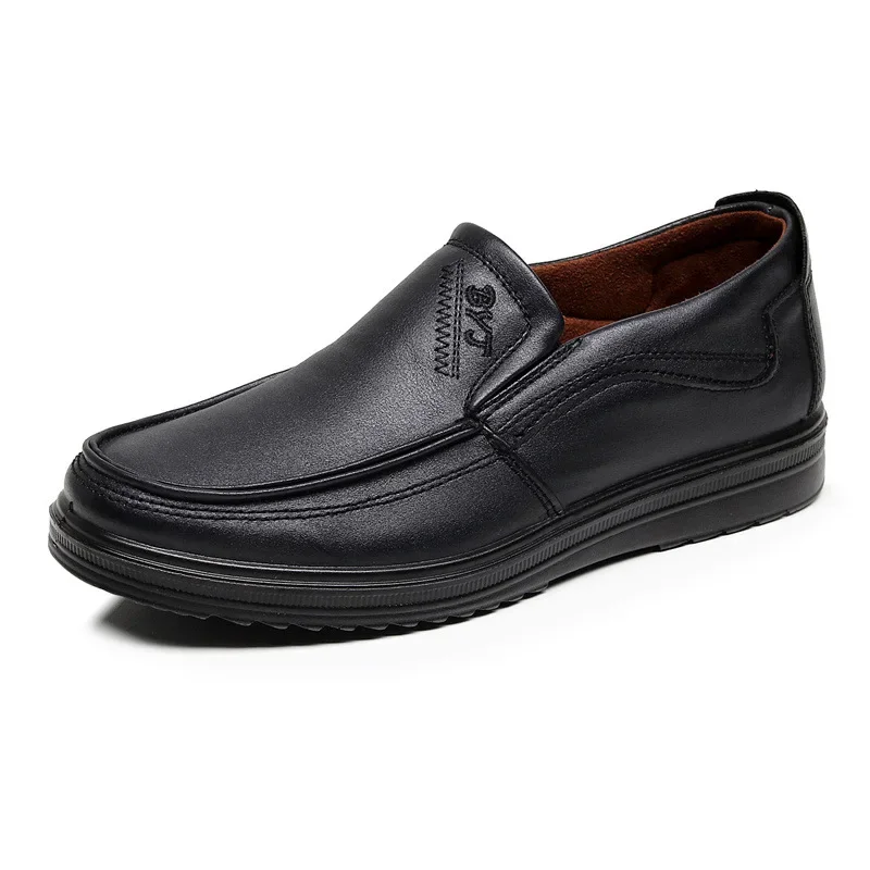 Men's Casual Slip-On Shoes Soft Bottom Leather Simulation Black Business Lazy Dad Shoes Large Size Cross-Border Round Toe
