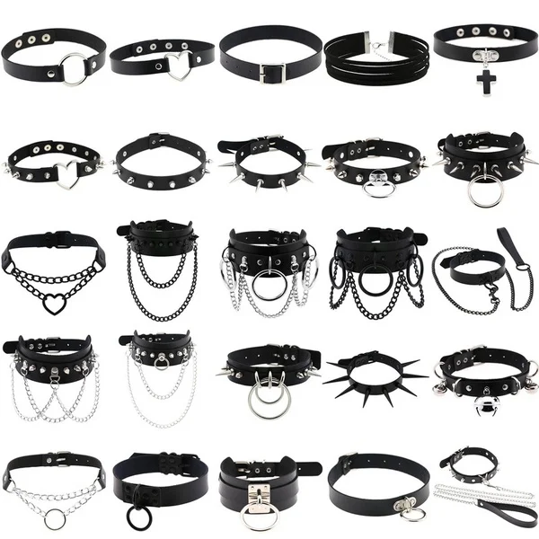 

New Cosplay Harajuku Punk Rock Gothic Collar Choker Sexy PU Leather Heart Cross Spike Collar Choker Necklace Body Accessories