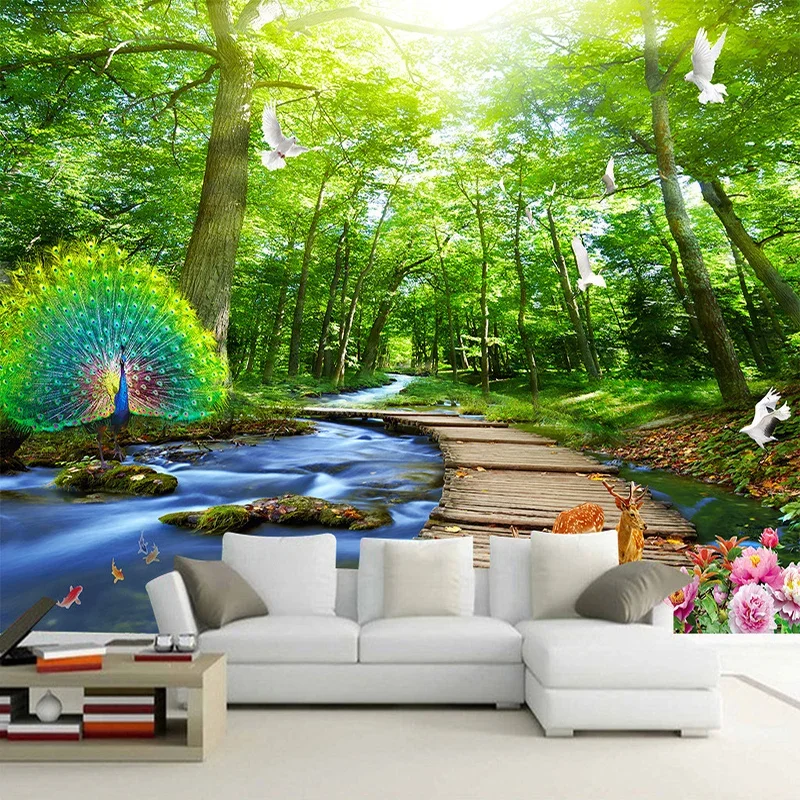 

Пользовательские фото обои 3D природа пейзаж лес павлин настенная ткань гостиная диван спальня фон домашний декор настенное покрытие