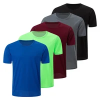 1/5 Piece Men's Solid Color Four Season Short Sleeved Sports Fitness Quick Drying Comfortable Plus Size Youth Casual Base Shirt