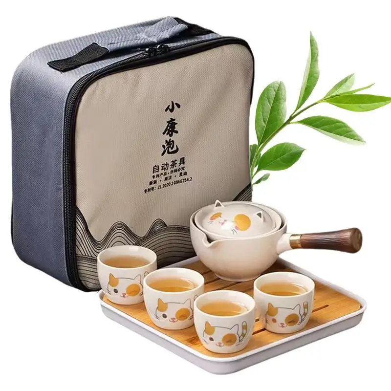 

Portable Travel Tea Set Rotating Cat Porcelain Teapot Travel Set Outdoor Tea Accessories For Elegant Atmosphere For Restaurants