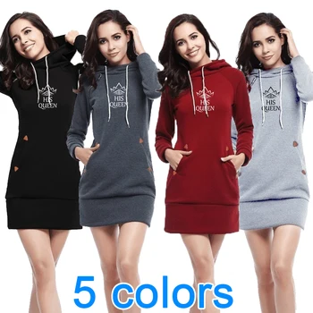 L'ultima felpa con cappuccio corta stampata da donna autunno e inverno Slim Fit Dress tinta unita con cappuccio abito da donna a maniche lunghe 1