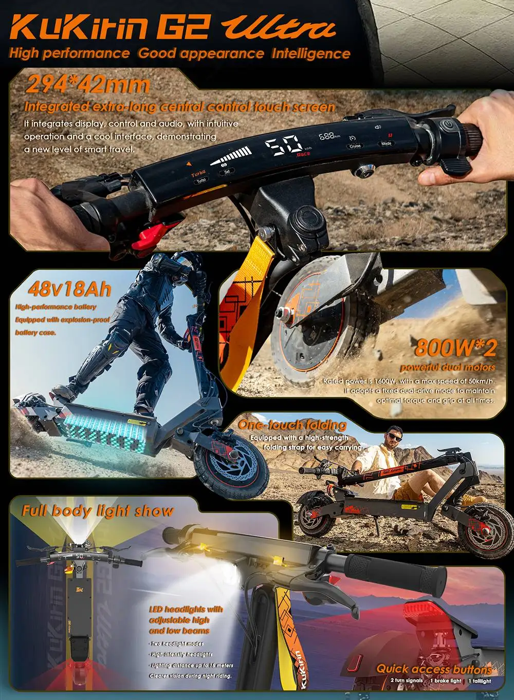 KuKirin G2 Ultra Folding Electric Scooter 800W*2 Motor E-Scooter 48V 18Ah Battery 10 inch Tires 50km/h Max Speed 55km Max Range S3755f70617244365a2721cf90895bd99U