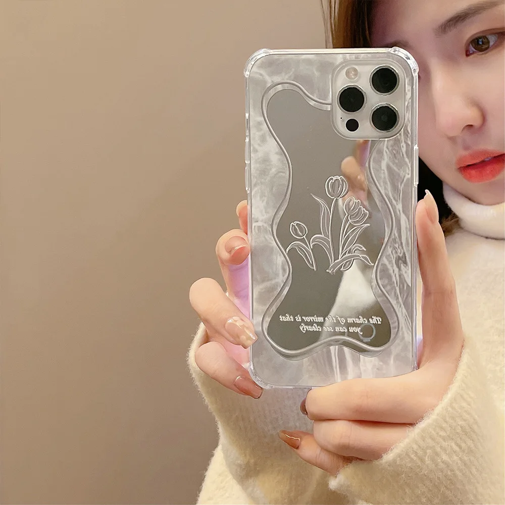 For Iphone case Tulip Flower Pattern Mirror Phone Case For Iphone 11 12 13Pro Max X Xs MAX XR 7Plus 8Plus iphone xr clear case