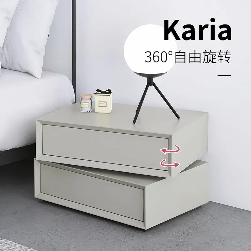 Italian Minimalist Rotating Bedside Table Designer Light Luxury Modern Creative Bedroom Living Room Storage Cabinet
