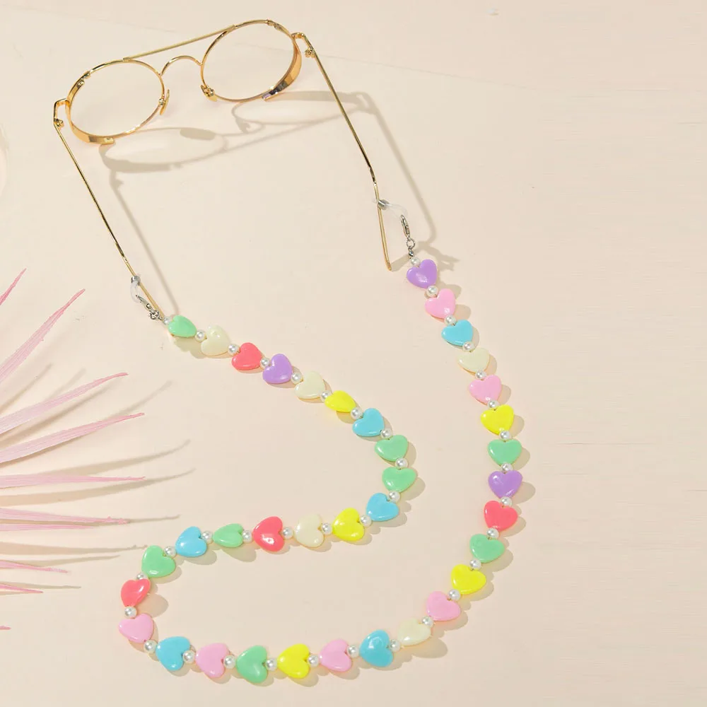 

Girls Necklace String Rainbow Heart Star Butterfly Pearls Acrylic Glasses Chain Mask Rope Mask Anti-lost Lanyard Glasses Rope