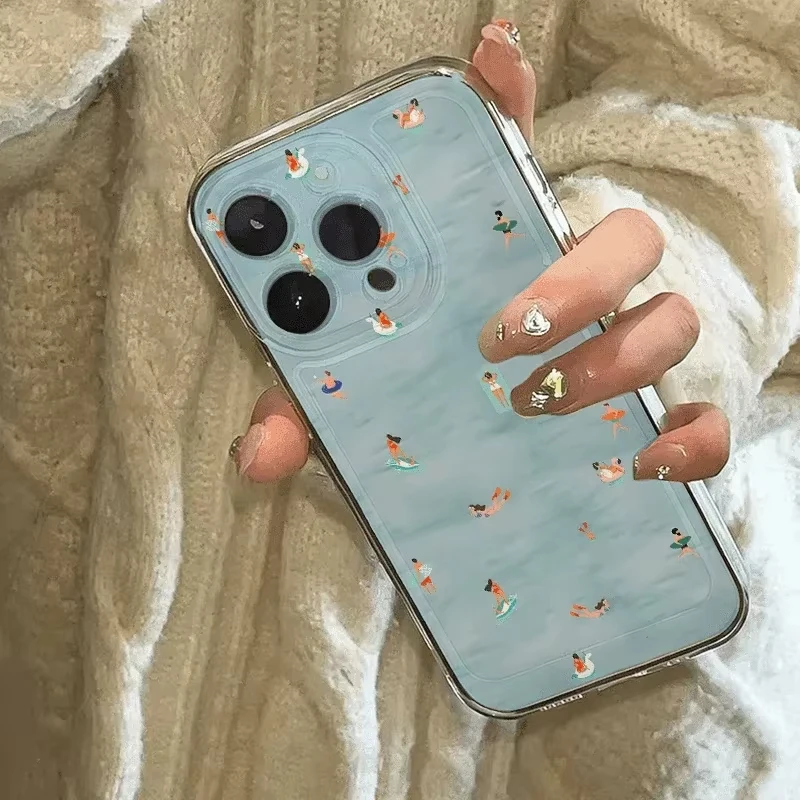 Summer Swimming Pattern Shockproof Clear Phone Case - Soft Bumper Back Cover