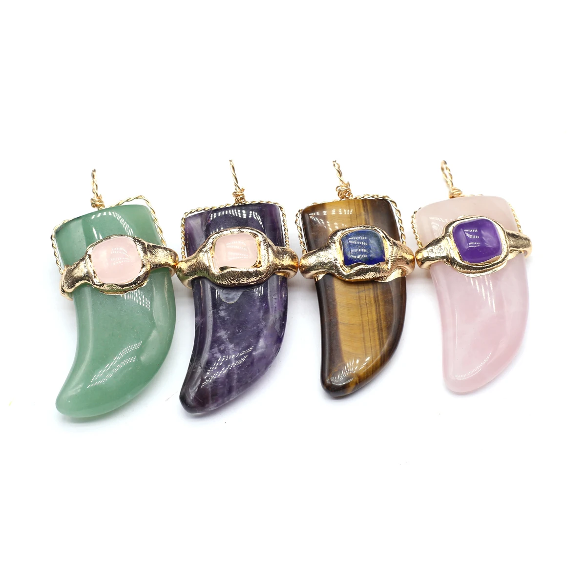 4PCS Random Natural Stone Green Aventurine Amethysts Rose Quartz Pendant Jewelry Making DIY Necklace Earrings Accessories Gift