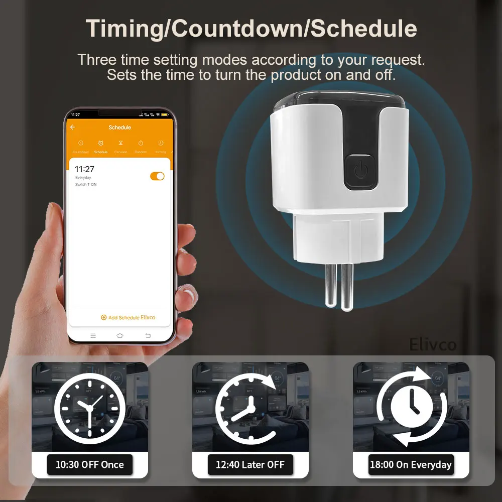 Tuya Smart Plug WiFi Socket With Timing/Countdown/Power Monitoring Function, Sup