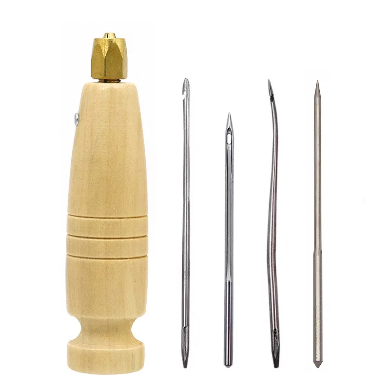 1Set DIY Leather Punch Awl Wood Handle Replaceable Needle Head Shoes Hand  Leather Craft Punch Hole Stitcher Tool - AliExpress