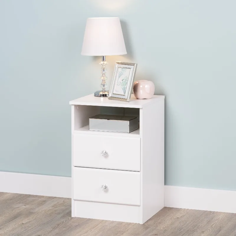 

Modern Bedroom Nightstand, 2-Drawer, Crystal White