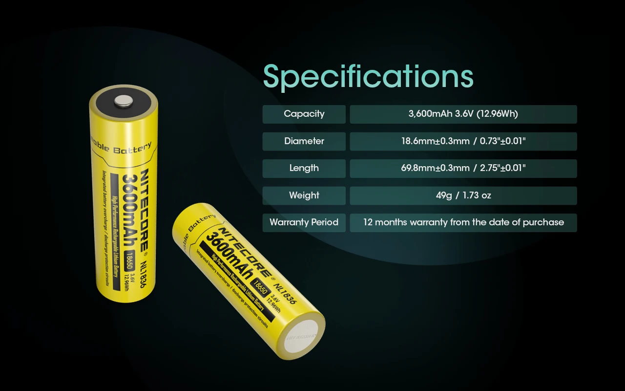 3500mAh, NL1836, 3.6V, 12.96Wh