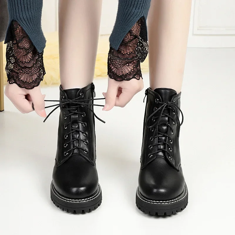 

platform shoes New Women's Boots Soft Leather Sheep Wool Warm Martin Boots Winter Short Boots Fur Leather Snow