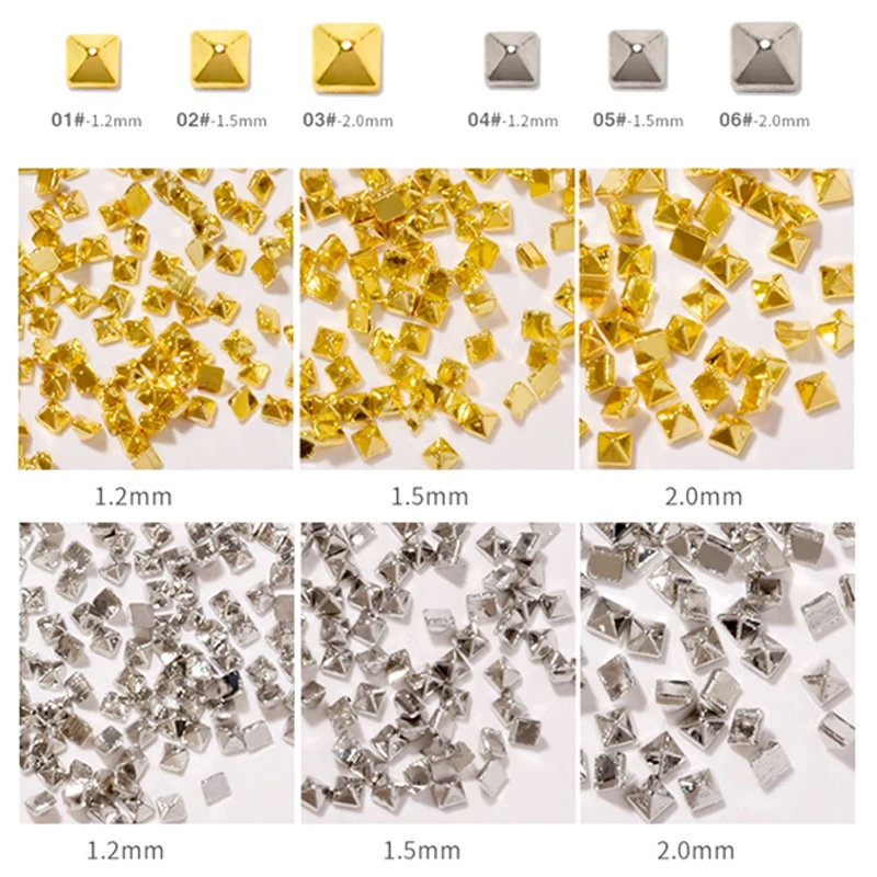 200 Stks/zak Klinkende Nagel Nagel Ornament Goud Zilver Kristal Diamant Nail Steentjes Multi-Size Edelstenen Metalen Platte Nagel Klinknagels Studs