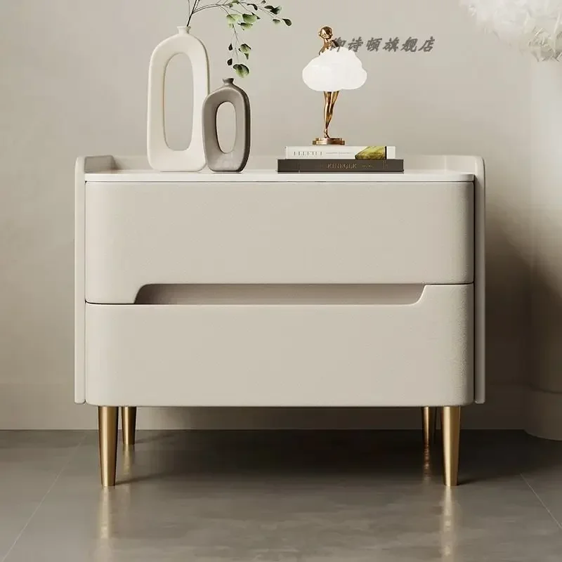 All Solid Wood Italian Bedside Table Simple Modern Bedroom Home Light Luxury Rock Slab Bedside Storage New Storage