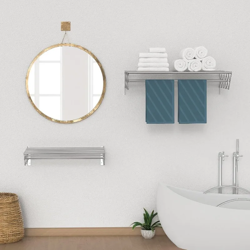 Wall Mounted Clothes Drying Rack,Stainless Steel Foldable Drying Rack for Laundry Room/Bathroom Tower，Easy