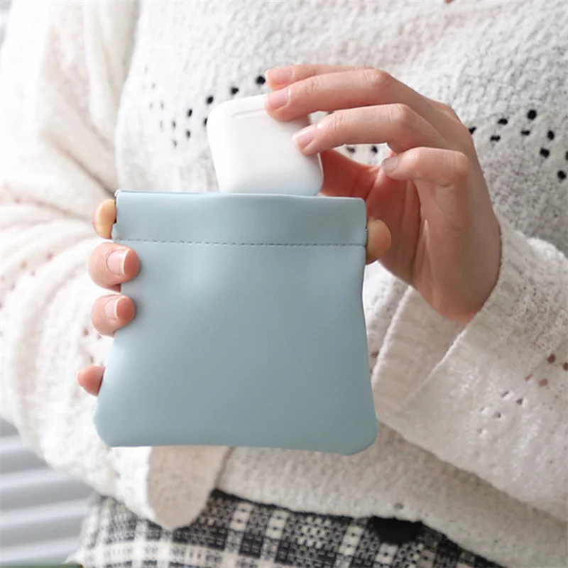 

Миниатюрная косметичка из искусственной кожи, сумочка для губной помады, косметичка с автоматическим закрытием, кошельки для мелочей, чехол для цифровой гарнитуры