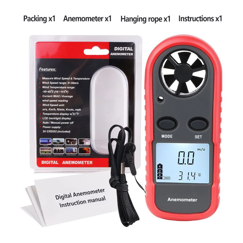 WINTACT Wind Speed Meter Anemometer Thermometer Wind Speed Measure tool Anemometro Wind Speed Measuring Instruments Wind Sensor images - 6