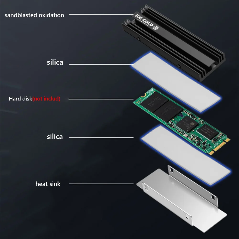 M.2 NGFF NVME 2280 SSD 히트싱크, PS5 데스크탑 PC용 실리콘 열전달 패드 포함