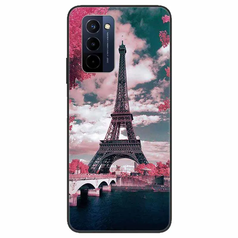 Stylish Black TPU Soft Silicone Bumper Case with Cartoon Flowers and Animals Design