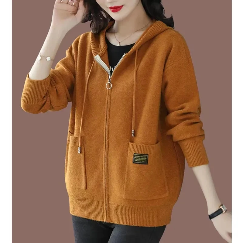 Large Size New Women Hooded Sweater Coat Spring Autumn Long Sleeve