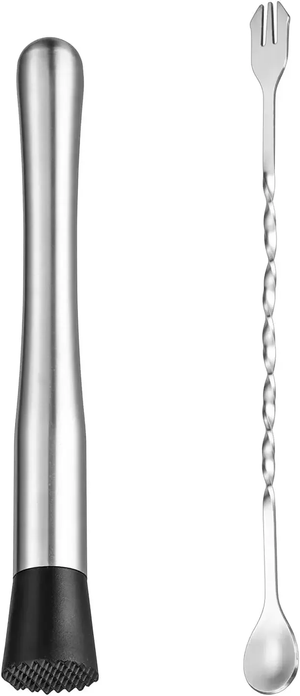 2 Pieces Stainless Steel Popsicle Sticks 10-inch Cocktail Ice Crusher Cocktail Milk Tea Ice Masher Bar Spoon Stirring Stick