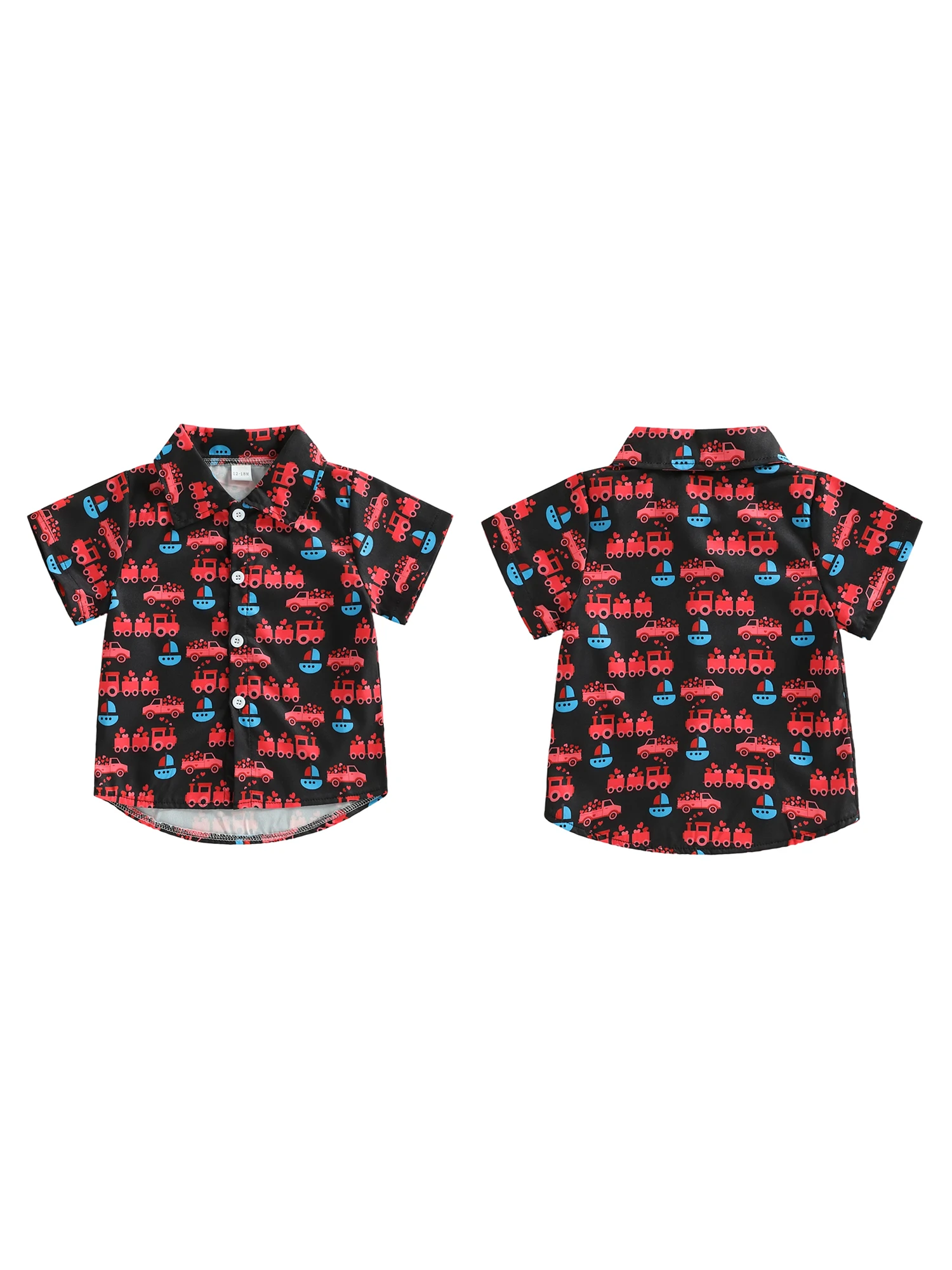 Boys Valentine s Day Short Sleeve Shirt with Cute Car Print and Turn Down Collar for Toddler Boys