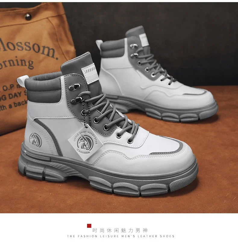 Casual High Top Boots Men Leather Shoes Fashion Outdoor Motorcycle Ankle Military Boots Men's Winter Tactical Boots