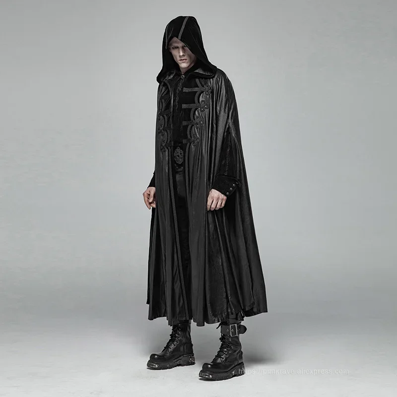 PUNK RAVE Gothic Retro Mysterious Cloak Men's Halloween cosplay club Perform Vampire Cape Men Steampunk Hooded Long Coat