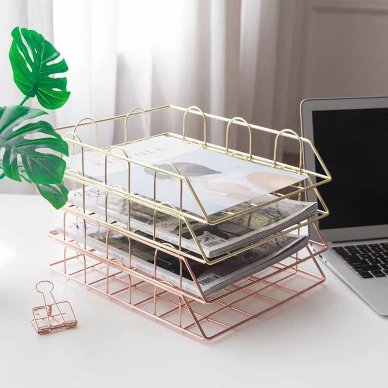 

Stackable Paper Tray Desk Organizer,Workspace Decorative Stacking Rack Supplies Holder,Metal Letter Trays for File Documents