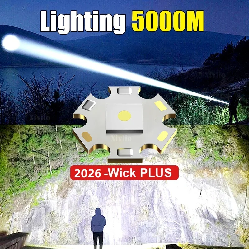슈퍼 강력한 손전등 3000W 화이트 레이저 장거리 초점 5km 매우 강력한 손전등 전술 자기 방어 사냥 토치 캠핑 Hhiking 야외 조명