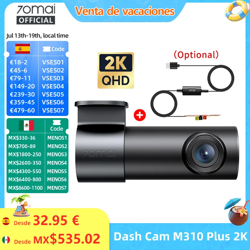 70mai Dash Cam M310 Plus 2K 1440P Super visión nocturna F1.55 apertura 70mai M310 2K coche DVR 24H protector de estacionamiento WIFI y Control de voz