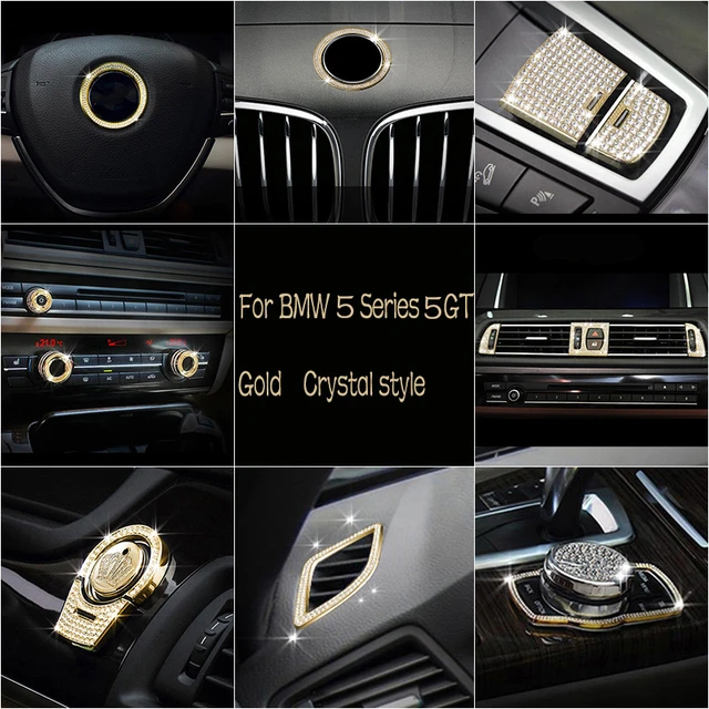 For BMW Series 5GT F07 F10 11-16 Gold Full Set Crystal Style Trim Center  Air Condition Vent Outlet Cover EPB Switch Button