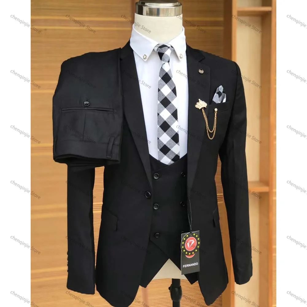 Men's Bespoke Solid Color Suits Formal Business Wedding 3 Piece Jacket Pant Vest One Button Notch Lapel